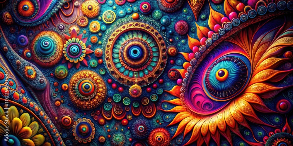 Poster Mysterious Dark Trippy Patterns in Psychedelic Colors for Abstract Art and Creative Projects