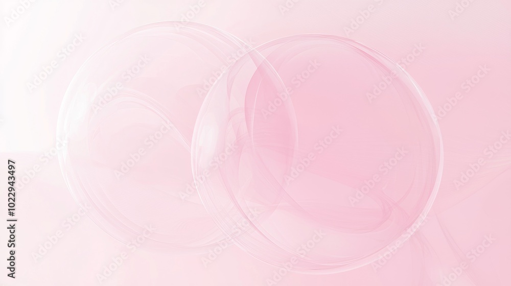 Poster Two overlapping circles are swirling on a delicate pink background. Creating a sense of elegance and simplicity. This minimalist design is perfect for projects that require a touch of sophistication