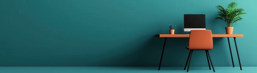 Flat design cartoon of a desk with self-paced learning resources, medium shot, clean background, focused on simplicity.