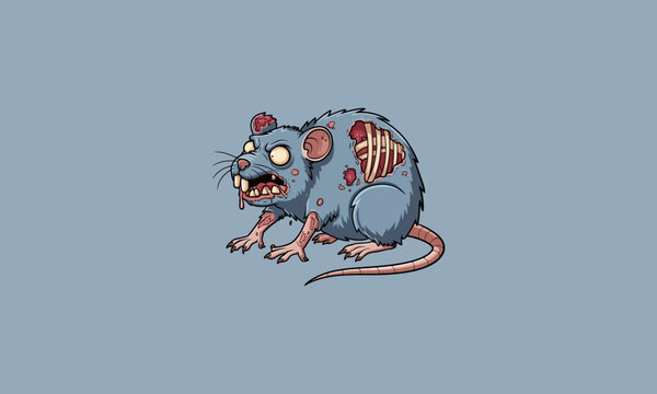 Diseased rat with exposed bones and angry expression.