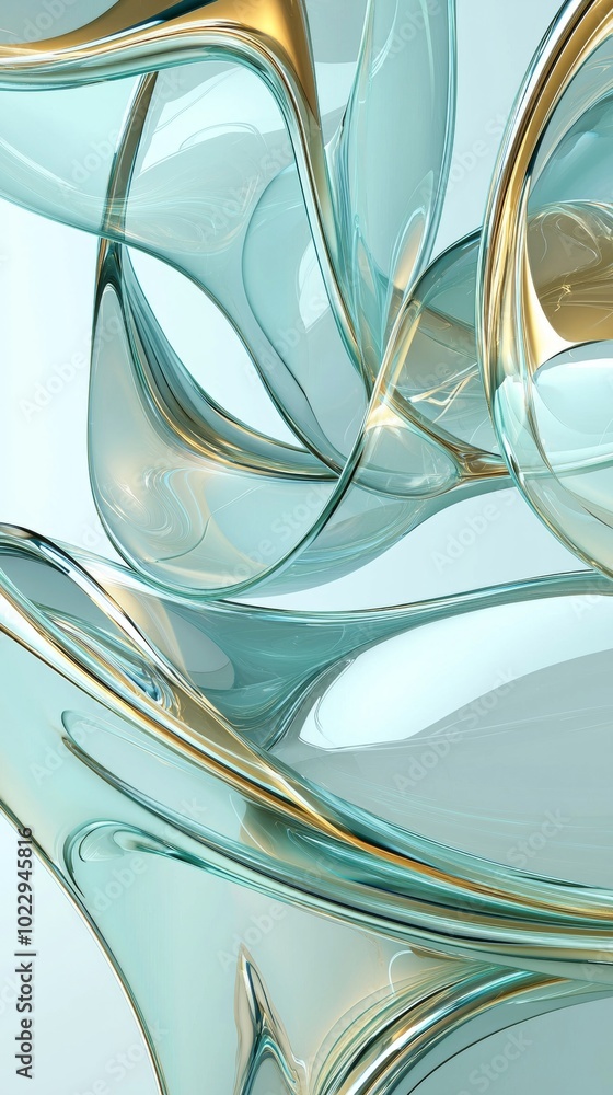 Poster abstract background with elegant glossy turquoise and gold shapes blending together, creating a mode