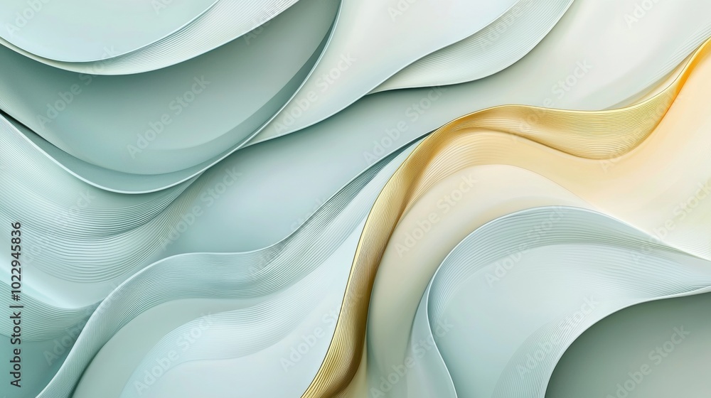 Poster golden wave is flowing on a turquoise background, creating a luxurious and elegant design perfect fo