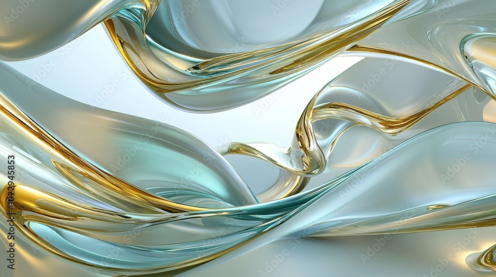 Poster mesmerizing display of gold and turquoise waves gracefully flowing and intertwining, creating a sens