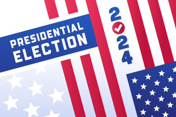 Fototapeta premium 2024 Presidential Election Vote Poster with Star and Red Stripe American Flag