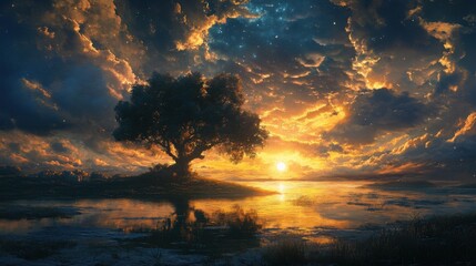 sunset over the lake