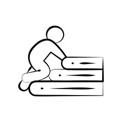 person climbing a book stack