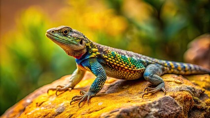 Obraz premium Northern Curly Tailed Lizard Resting on a Rock in Its Natural Habitat Under Bright Sunshine