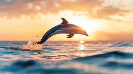 Dolphin Leaps Over Ocean Waves at Sunset