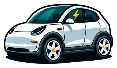 Futuristic electric car illustration with bold lightning symbol