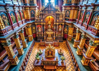 Obraz premium Ornate Tabernacle with Intricate Wood Carvings and Religious Symbolism in a Place of Worship
