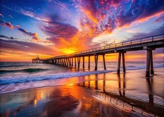 Fototapeta premium Pacifica California Pier at Sunset with Vibrant Sky and Calm Ocean Waves Capturing Serenity