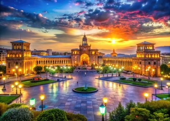 Naklejka premium Panoramic View of Freedom Square in Armenia Highlighting Architectural Beauty and Cultural Significance
