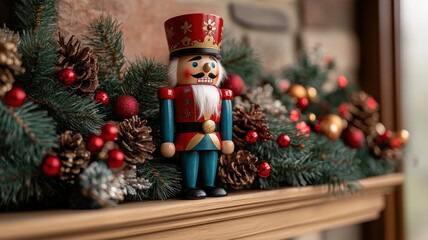 Christmas Nutcracker Decoration on Mantelpiece