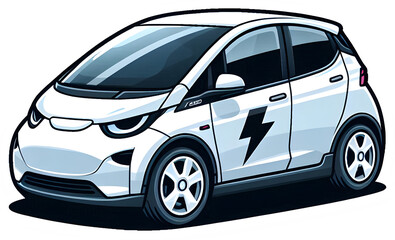 Cartoon electric car with lightning bolt symbol on side