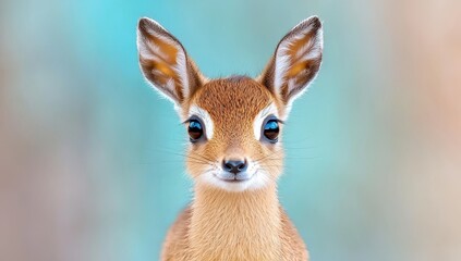 Fototapeta premium Kirk's Dik dik, the smallest antelope in Africa, portrait with blurred background.
