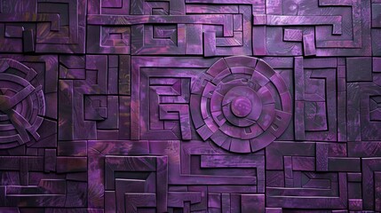 Vibrant Incan Purple Patterned Wall, showcasing intricate traditional designs, rich cultural heritage, striking visual appeal, captivating artistry