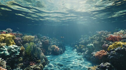 Fototapeta premium Underwater World with Colorful Coral and Marine Life