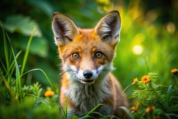 Fototapeta premium Playful and Adorable Foxes in Their Natural Habitat Captured in Stunning Photographic Detail