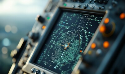 Fototapeta premium Airplane cockpit with radar display.