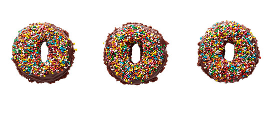 Three Chocolate Donuts with Sprinkles