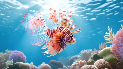 Vibrant Lionfish Swimming in Clear Blue Water