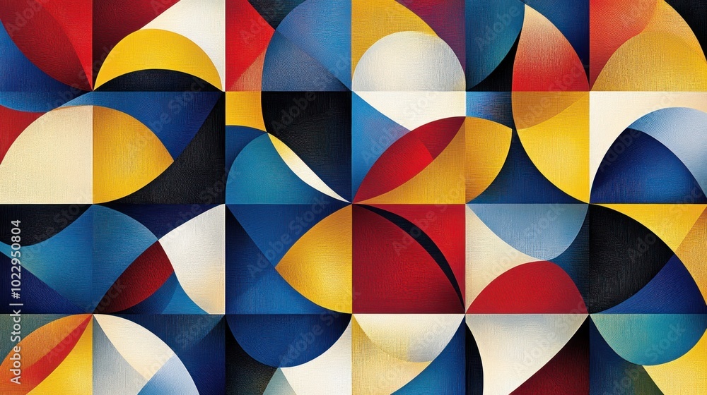 Wall mural Abstract geometric composition featuring vibrant colors and curved shapes.