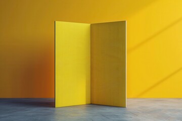 Bright yellow partition in modern interior space with natural light creating a vibrant atmosphere