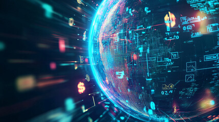 Fototapeta premium Futuristic Digital Globe with Data and Code