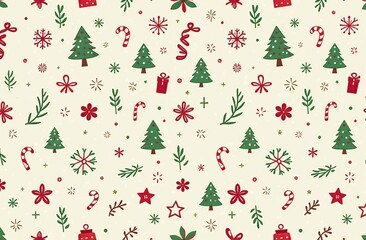 Christmas themed seamless pattern. Vector illustration with simple gradients. Some elements on separate layers.