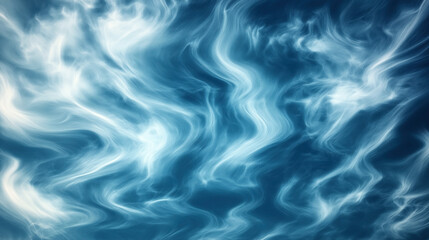 Obraz premium Abstract background featuring white swirling wispy clouds against a deep blue sky, creating a dynamic and artistic atmospheric effect.