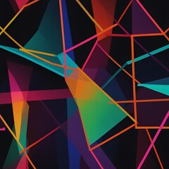 Neon-colored geometric shapes overlap.