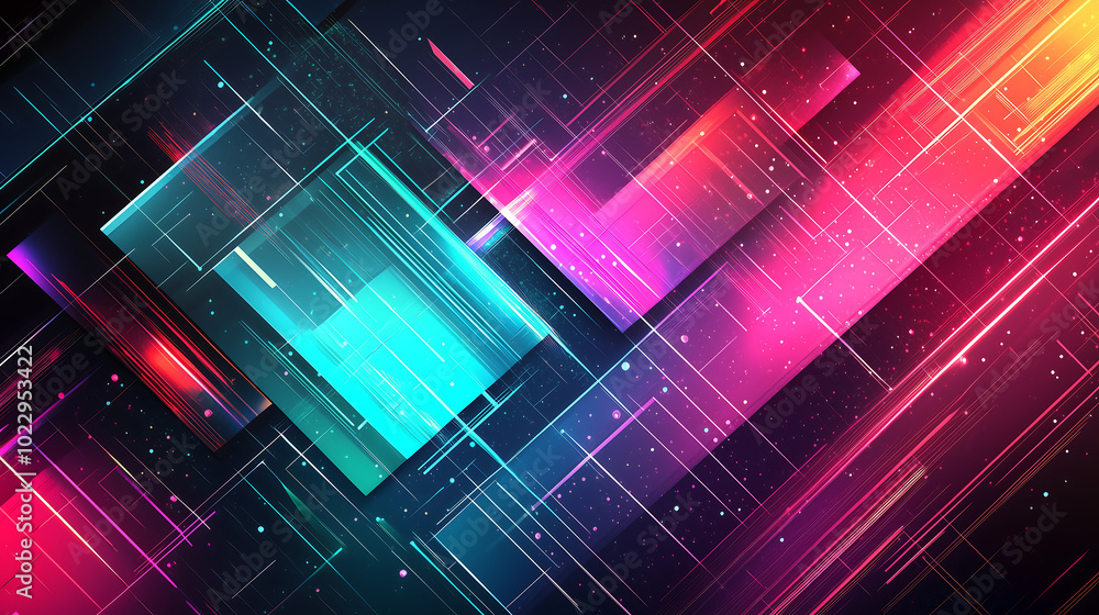 Aufkleber futuristic geometric vector with glowing neon grid and digital data streams