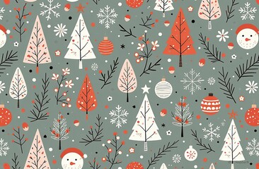 Fototapeta premium A stylish minimalist Christmas pattern featuring subtle holiday motifs. Perfect for festive backgrounds or elegant seasonal designs
