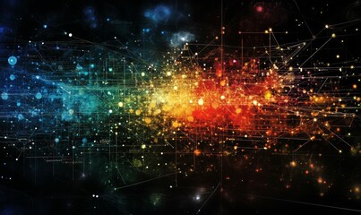 Obraz premium Abstract digital network with colorful nodes.