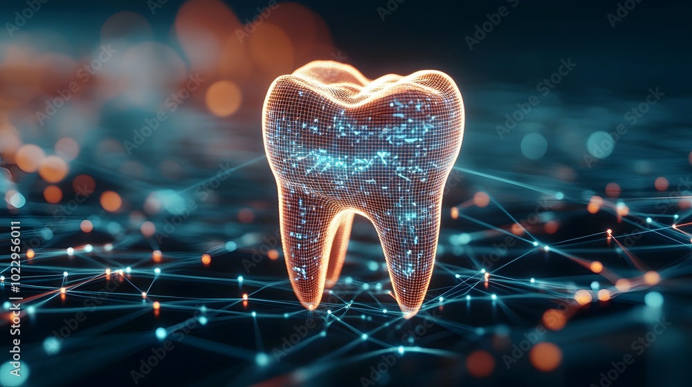 Poster digital tooth technology network connection abstract