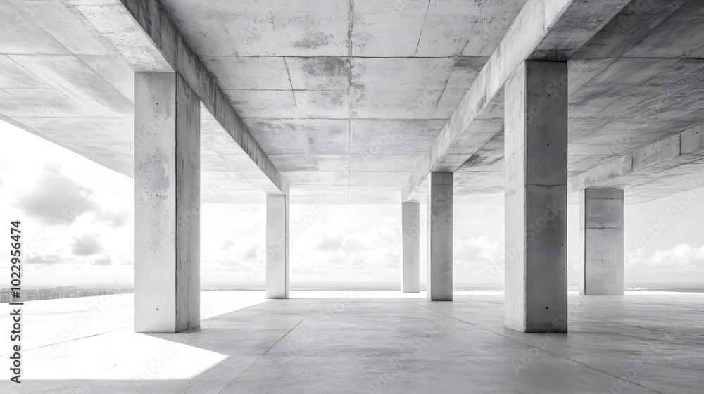 Aufkleber modern concrete structure with open sky and city view
