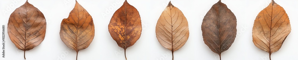 Poster fall tree leaves isolated on white background with a dried, dry appearance. high resolution image.