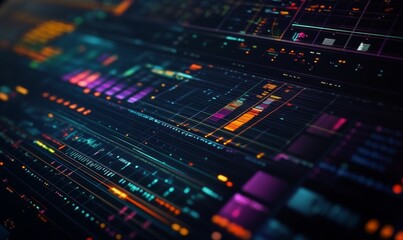 Fototapeta premium Neon lights on a digital interface.