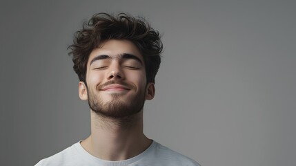 Fototapeta premium Young Man Relaxing with Eyes Closed 3D Character Illustration on pure background