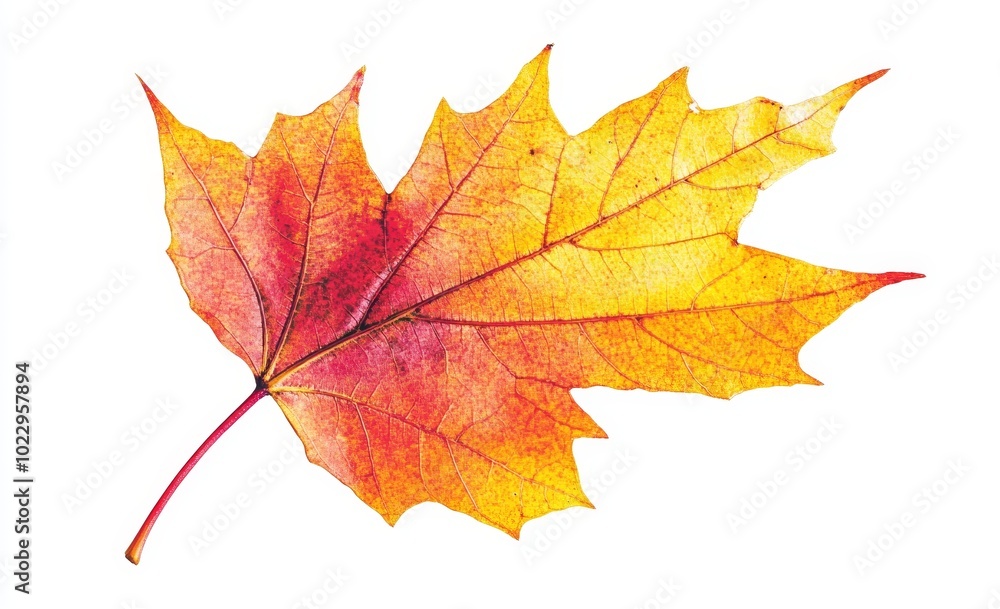 Poster the autumn maple leaf is isolated on a white background without shadows, clipping the path to isolat