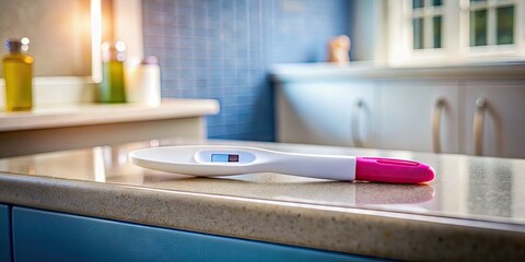 Positive pregnancy test on a bathroom counter, symbolizing hope and anticipation for new beginnings