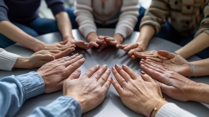 A group of people are holding hands in a circle
