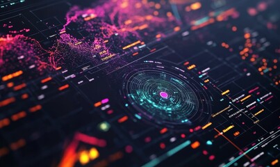 A futuristic interface with glowing data points.