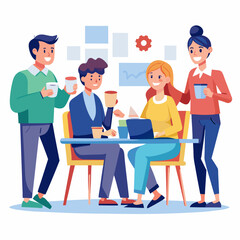 colleagues sitting at table at coffee break