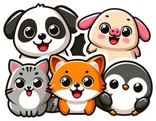 Fototapeta premium Cute cartoon animal stickers featuring adorable kawaii characters