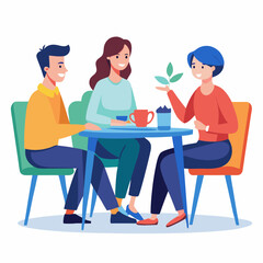 colleagues sitting at table at coffee break