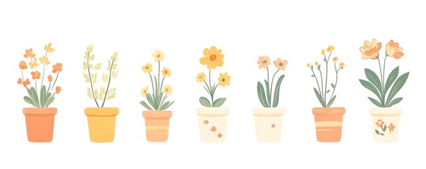 Colorful Potted Flowers Illustration   Spring Blooms  Home Decor  Garden Art