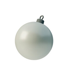 Vector 3D illustration of smooth, white Christmas ornament ball with a silver top. Minimalist design, perfect for holiday decorations, festive cards, and New Year themes