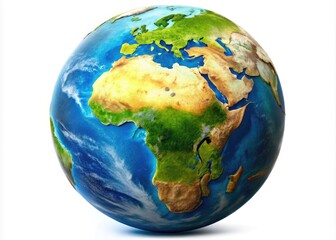Realistic 3D Earth Globe Isolated on White Background for Educational and Design Purposes