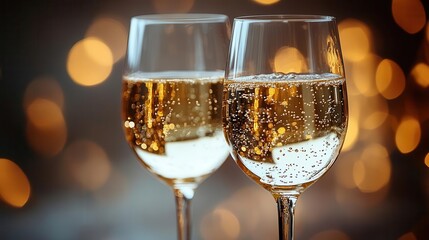 a pristine glass of white wine or champagne clinks against another glass set against a clean white background symbolizing celebration and elegance